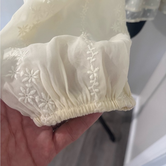 American Eagle Outfitter Swiss Dot Peplum V Neck Long Sleeve Blouse Cream Size M - Picture 7 of 7